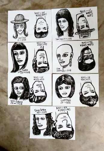 Cartoon: Face Series in Brush and Ink (medium) by sam seen tagged face