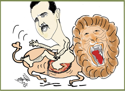 Cartoon: LION LION LION (medium) by AHMEDSAMIRFARID tagged lion,assad,bashar,syria,egypt,revolution,ahmed,samir,farid