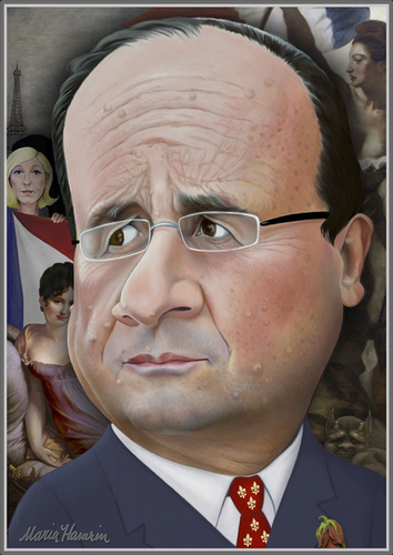 Cartoon: Francois Hollande (medium) by Maria Hamrin tagged marine,trikoloren,mistress,rose,marianne,tower,eiffel,france,paris,chief,leader,president,caricature