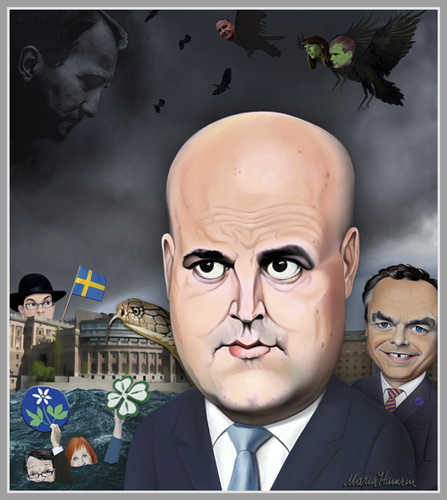 Cartoon: Swedish party leaders. (medium) by Maria Hamrin tagged 2014,helgeandsholmen,riksdagsvalet,statsminister,stockholm,sverige,karikatyr
