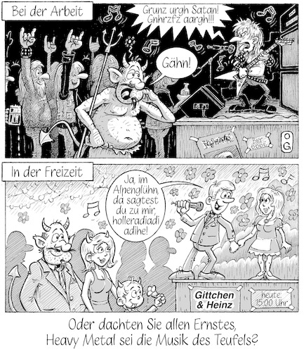 Cartoon: Musik des Teufels (medium) by Oliver Gerke tagged folksmusik,schlager,heavy,metal