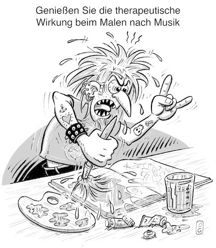 Cartoon: therapeutisches Malen (medium) by Oliver Gerke tagged therapeutisches,malen,nach,musik,therapie,heavy,metal,kunst
