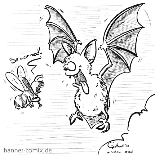 Cartoon: Bat (medium) by Hannes tagged bat,fledermaus,schläger,biene,wespe,bee,wasp,tierwelt