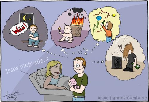 Cartoon: Geburtskrise (medium) by Hannes tagged geburt,kind,säugling,baby,mann,frau,eltern,kinder,erziehung,nachwuchs,krise