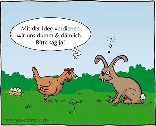 Cartoon: Geschäftsidee (medium) by Hannes tagged ostern,huhn,osterhase,geschäftsidee,kommerz