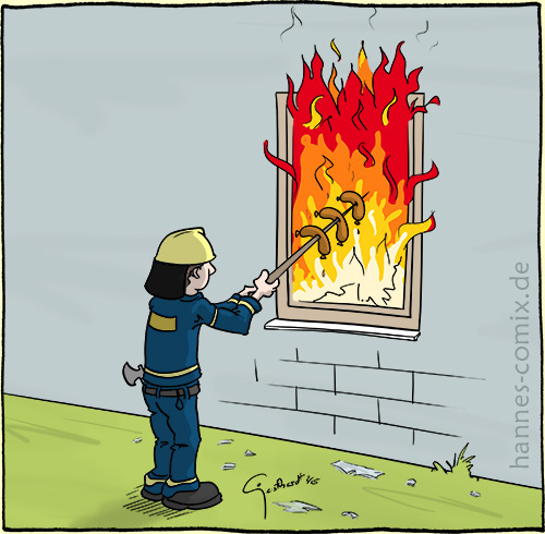Cartoon: Grill (medium) by Hannes tagged feuerwehr,grill