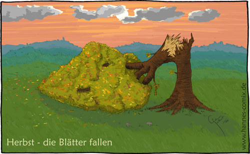 Cartoon: Herbst - die Blätter fallen (medium) by Hannes tagged baum,laub,blätter,herbst