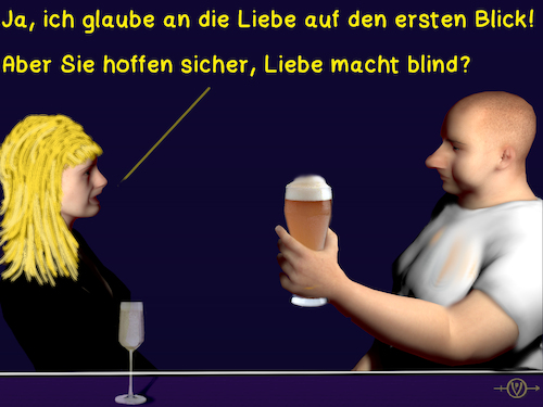 Cartoon: Bargespräche 17 (medium) by PuzzleVisions tagged puzzlevisions,bar,talks,bargespräche,liebe,auf,den,ersten,blick,love,on,first,sight,macht,blind,is