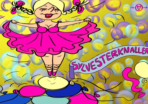 Cartoon: Sylvesterknaller - China cracker (medium) by PuzzleVisions tagged feuerwerk,fireworks,sylvester,new,years,eve,puzzlevisions,spass,fun,tänzerin,dancer,dynamit,dynamite,sprengstoff,explosives,ballons,balloons