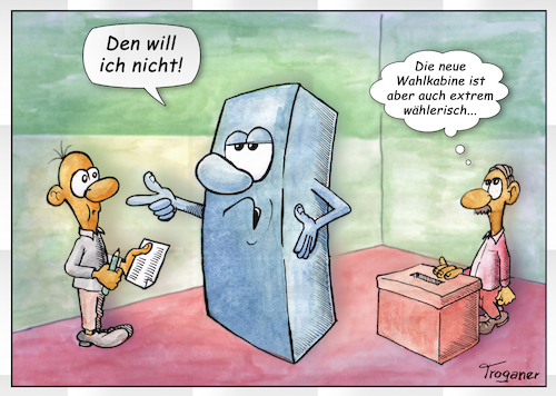 Cartoon: Wahlkabine mit Gewissen (medium) by Troganer tagged wahl,kabine,neuwahl