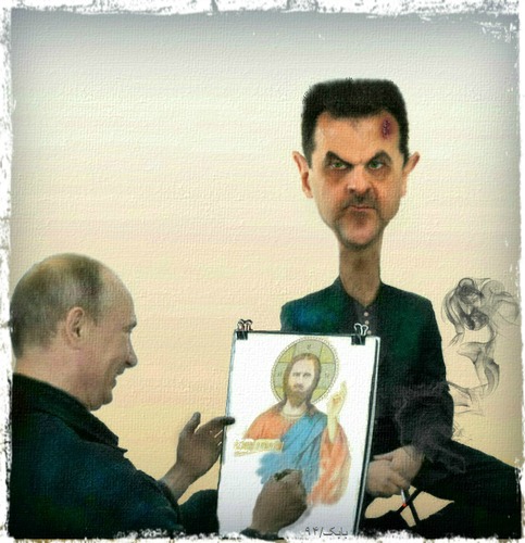 Cartoon: Putin drawing Assad (medium) by Babak Massoumi tagged putin,assad