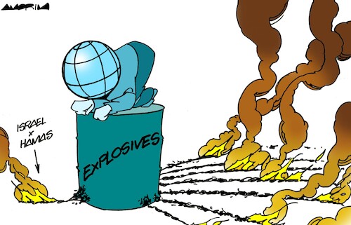 Cartoon: Burning wicks (medium) by Amorim tagged israel,hamas,war,israel,hamas,war