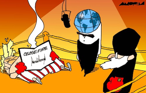 Cartoon: Ceasefire (medium) by Amorim tagged trump,iran,straitofhormuz,trump,iran,straitofhormuz