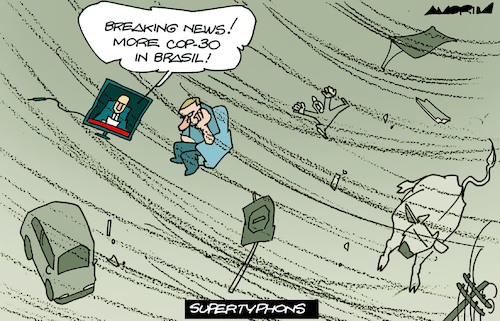 Cartoon: Climate changes (medium) by Amorim tagged cop30,typhoons,globalwarming,cop30,typhoons,globalwarming