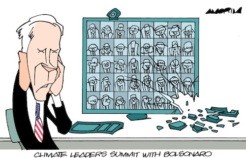 Cartoon: Climate Summit (medium) by Amorim tagged bolsonaro,biden,climate,summit