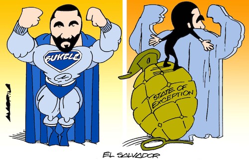 Cartoon: El Salvador (medium) by Amorim tagged el,salvador,nayib,bukele,state,of,exception,el,salvador,nayib,bukele,state,of,exception