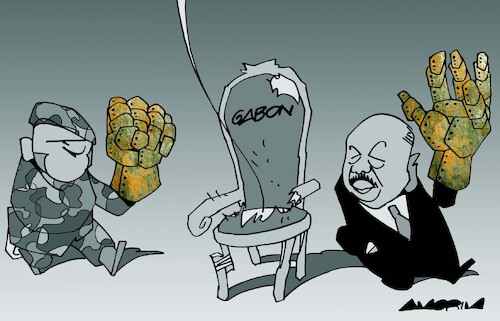 Cartoon: Fist (medium) by Amorim tagged gabon,ali,bongo,military,coup,gabon,ali,bongo,military,coup
