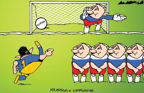 Cartoon: Free kick (medium) by Amorim tagged putin,zelensky,kursk,putin,zelensky,kursk