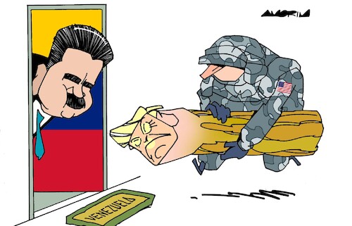 Cartoon: Knocking on hell s door (medium) by Amorim tagged nicolasmaduro,trump,venezuela,nicolasmaduro,trump,venezuela
