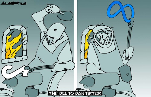 Cartoon: Law to ban TikTok in the USA (medium) by Amorim tagged tik,tok,china,usa,social,media,meta,tik,tok,china,usa,social,media,meta