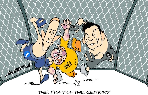 Cartoon: Octagon fight (medium) by Amorim tagged meta,elon,musk,mark,zuckerberg,meta,elon,musk,mark,zuckerberg