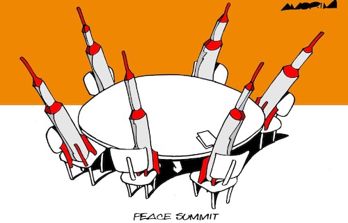 Cartoon: Peace summit (medium) by Amorim tagged war,profits,diplomacy,war,profits,diplomacy