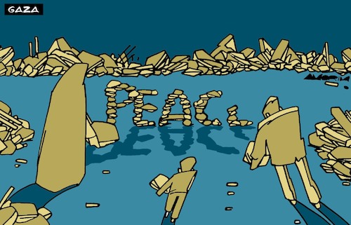 Cartoon: Piling the stones (medium) by Amorim tagged gaza,peacedeal,netanyahu,gaza,peacedeal,netanyahu