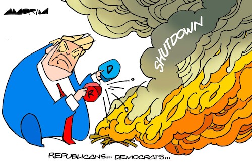 Cartoon: Shutdown (medium) by Amorim tagged trump,shutdown,budget,trump,shutdown,budget