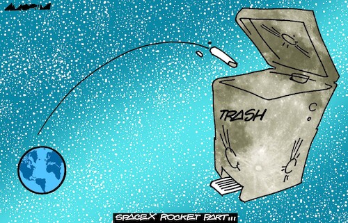 Cartoon: Space pollution (medium) by Amorim tagged spacex,moon,elonmusk,spacex,moon,elonmusk