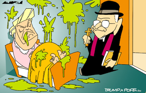 Cartoon: The Exorcist (medium) by Amorim tagged trump,popeleo,theexorcist,trump,popeleo,theexorcist