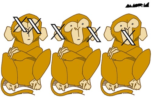 Cartoon: Three Monkeys (medium) by Amorim tagged three,monkeys,elon,musk,social,media,three,monkeys,elon,musk,social,media