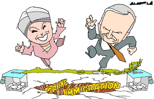 Cartoon: Tightrope (medium) by Amorim tagged chile,jeannettejara,joseantoniokast,chile,jeannettejara,joseantoniokast