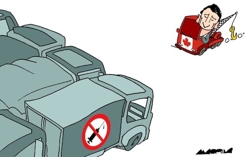 Cartoon: Towing service (medium) by Amorim tagged canada,justin,trudeau,antivaxxer