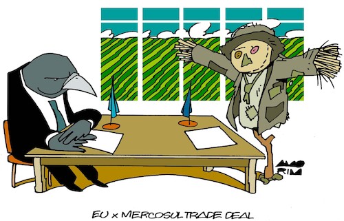 Cartoon: Trade deal (medium) by Amorim tagged eu,mercosul,trade,deal,eu,mercosul,trade,deal