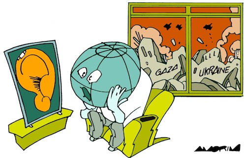 Cartoon: TV audience (medium) by Amorim tagged trump,gaza,ukraine,trump,gaza,ukraine