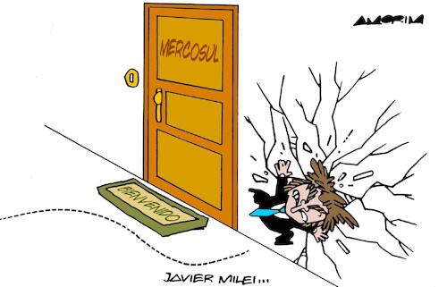 Cartoon: Wrong door (medium) by Amorim tagged mercosul,argentina,javier,milei,mercosul,argentina,javier,milei