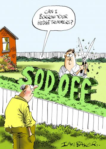 Cartoon: Greeting Card (medium) by Ian Baker tagged gardening,hedge,neighbour,trim,bush
