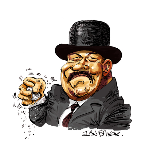 Cartoon: Oddjob (medium) by Ian Baker tagged goldfinger,oddjob,james,bond,caricature,harold,sakata,villain,sixties,golf,bowler,hat,connery