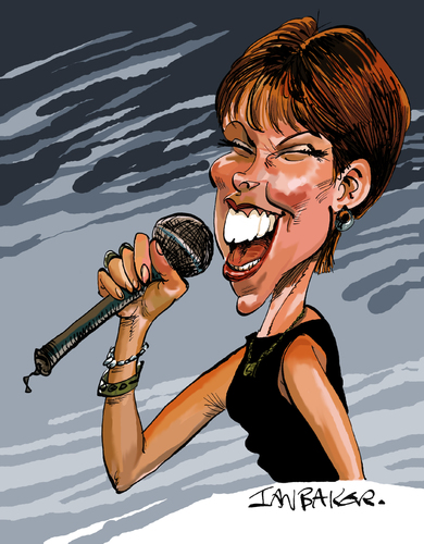 Cartoon: Pat Benatar (medium) by Ian Baker tagged pat,benatar,rock,singer,pop,music,musician,vocalist,80s,eighties,jazz,female,microphone,caricature