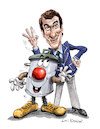 Cartoon: Ted Rogers and Dusty Bin (small) by Ian Baker tagged ted,rogers,game,show,dusty,bin,70s,80s,booby,prize,garbage,ian,baker,cartoon,caricature,cartoonist,parody,satire,tribute,comey,humour,mascot,yorkshire,tv,uk,saturday,night,quiz,comedian,hand,gesture