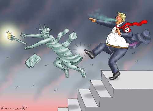 Cartoon: AGGRESSIVER TRUMP (medium) by marian kamensky tagged musk,trump,zuckerberg,bezos,felon,and,elon,in,panama,inauguration,musk,trump,zuckerberg,bezos,felon,and,elon,in,panama,inauguration