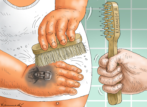 Cartoon: ANTI-EPSTEIN-FLECK-BÜRSTE (medium) by marian kamensky tagged epstein,therapy,trump,epstein,therapy,trump