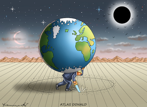 Cartoon: ATLAS DONALD (medium) by marian kamensky tagged anti,drug,war,venezuela,maduro,trump,öl,eu,ursula,von,der,leyen,anti,drug,war,venezuela,maduro,trump,öl,eu,ursula,von,der,leyen