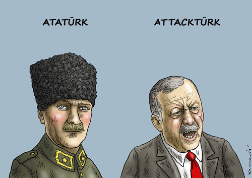 Cartoon: Attacktürk (medium) by marian kamensky tagged erdogan,lachverbot,türkei,islam,wahlen,atatürk,frauenrechte,erdogan,lachverbot,türkei,islam,wahlen,atatürk,frauenrechte
