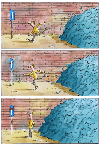 Cartoon: Auf der Flucht vor der Welle (medium) by marian kamensky tagged schwarzer,humor,flucht,vor,der,rechtradikalisierung,rechtradikalisierung,rechtsradikal