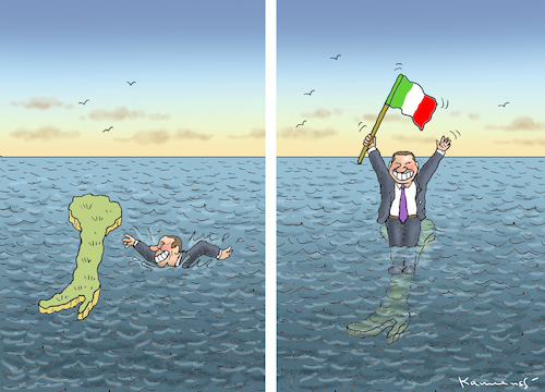 Cartoon: BERLUSCONI RETTET ITALIEN (medium) by marian kamensky tagged berlusconi,forza,italia,populismus,nationalismus,berlusconi,forza,italia,populismus,nationalismus