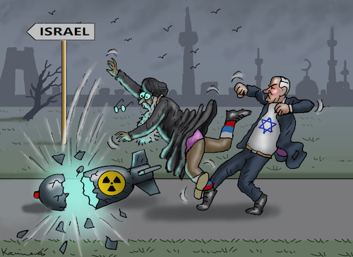 Cartoon: BIBI IN TEHERAN (medium) by marian kamensky tagged teheran,armageddon,iran,israel,netanyahu,teheran,armageddon,iran,israel,netanyahu