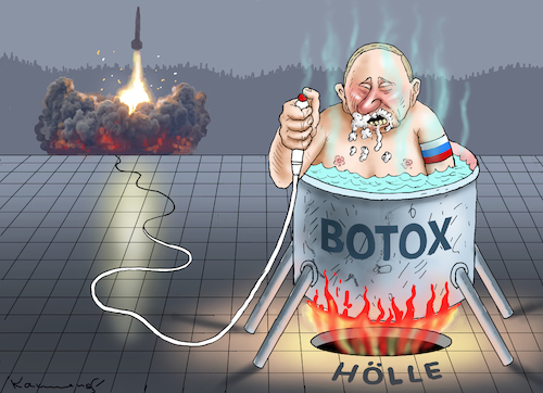 Cartoon: BOTOX-PSYCHOPATH PUTIN (medium) by marian kamensky tagged putins,bescherung,ukraine,provokation,baerbock,lawrow,nato,osterweiterung,putins,bescherung,ukraine,provokation,baerbock,lawrow,nato,osterweiterung