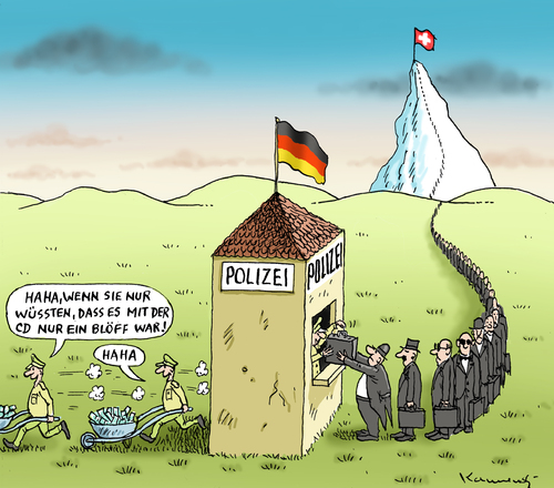 Cartoon: CD Selbstanzeiger (medium) by marian kamensky tagged cd,bankdaten,schweiz,steuerabkommen,steuerflucht