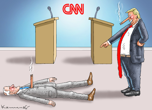 Cartoon: CNN BIDEN VS TRUMP (medium) by marian kamensky tagged cnn,biden,vs,trump,tv,duell,cnn,biden,vs,trump,tv,duell